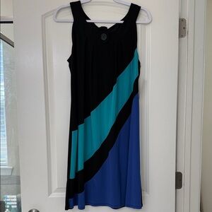 Tiana B Chic Black and Blue Midi Dress! NWT!